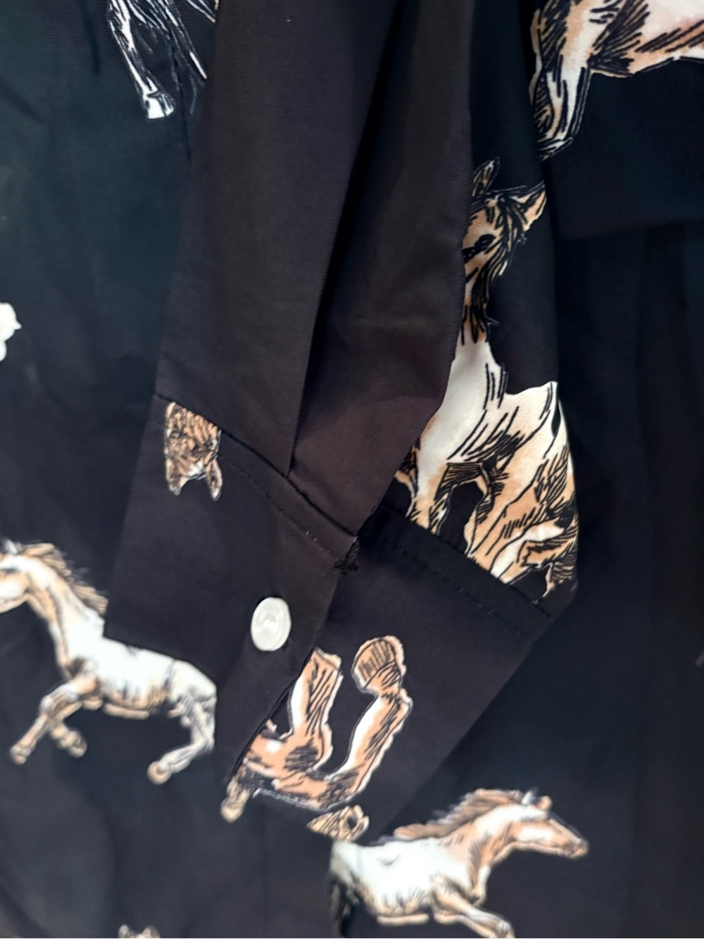 Black Button-Down Blouse with Elevated Equestrian Print - Picture 7 of 9